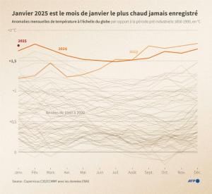 Janvier 2025 le plus chaud jamais mesuré dans le monde, nouveau record &quot;surprenant&quot;, selon Copernicus 